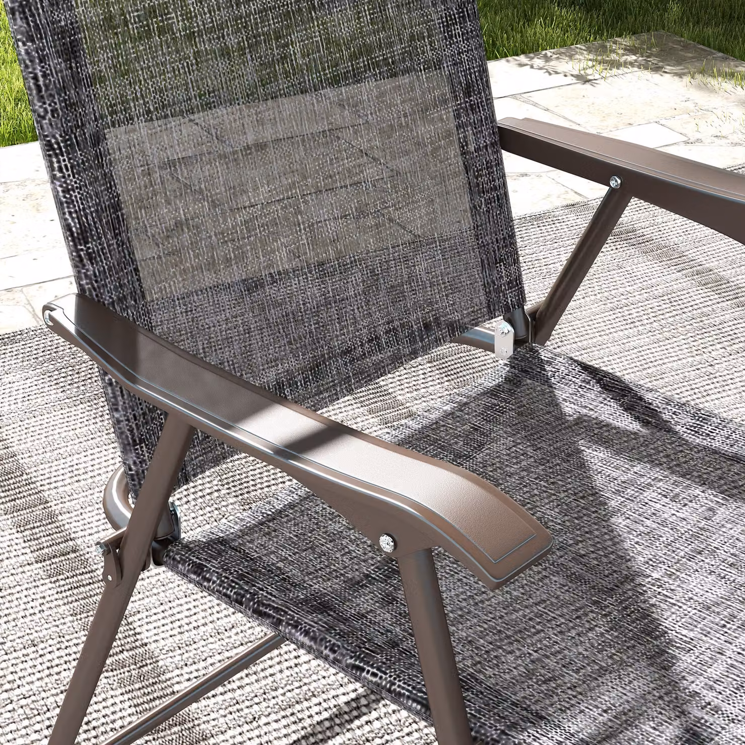 Outsunny Set of 2 Folding Mesh Camping Chairs with Armrests in Grey – 7