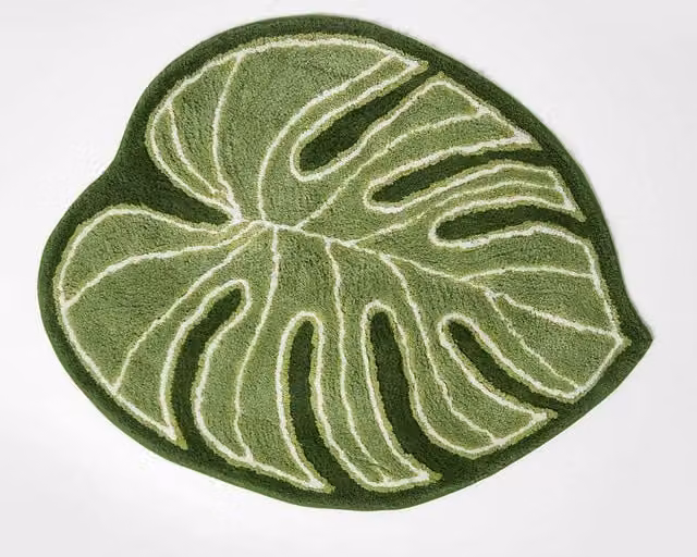 Homescapes Green Leaf Cotton Bath Mat, W/D/H: 65 x 80 cm