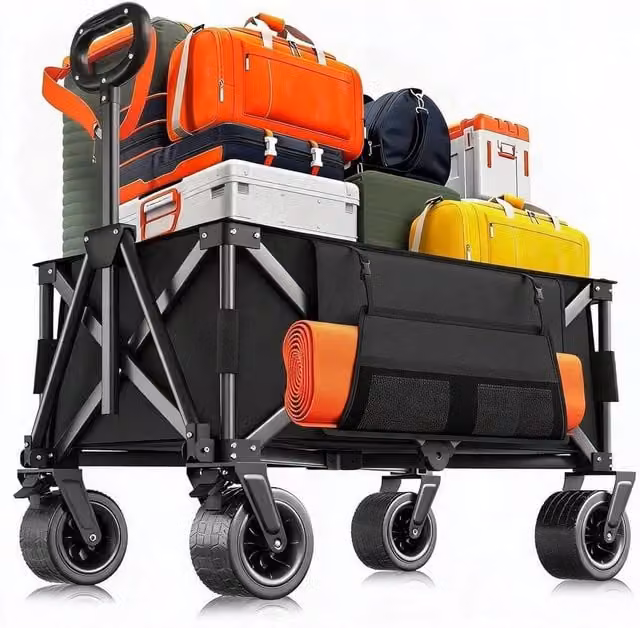 VOGREX Large Foldable Wagon Cart with Side Pockets, Black, W/D/H: 74 x 46 x 46 cm – 1