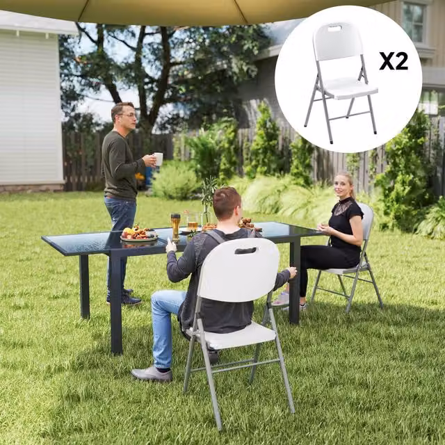 Outsunny White Folding Chair Set
