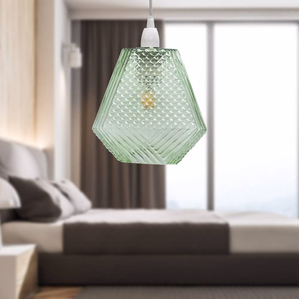 First Choice Lighting Set of 2 Green Lens Glass Easy Fit Round Pendant Shades – 2