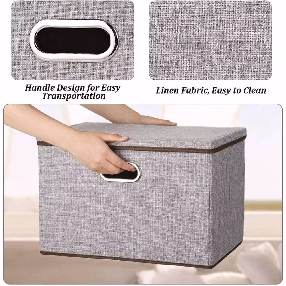 Nordara Foldable Fabric Storage Box with Lid, Grey, W: 45 cm, D: 30 cm, H: 30 cm – 3