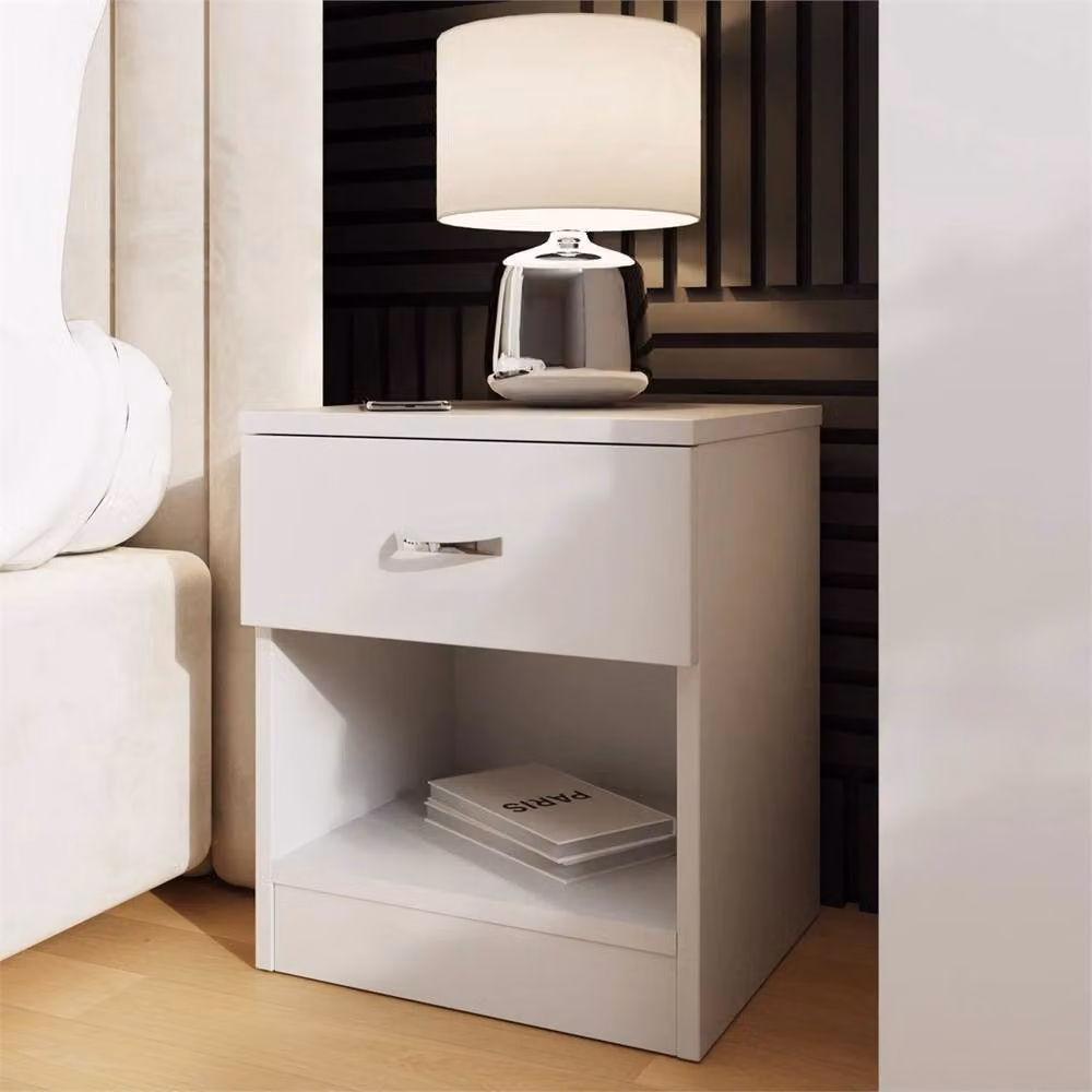 Nordara Matt White 1-Drawer Nightstand with Open Shelf and Curved Design – 2