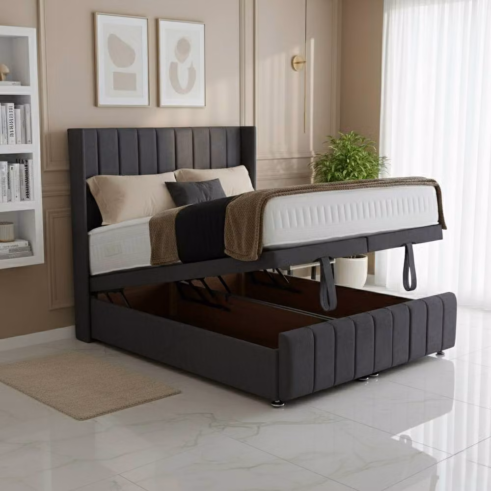 BSSPOKE Zoe Ottoman Divan Bed in Grey Plush Velvet, Super King, W/D/H: 200 x 150 x 137.16 cm – 2