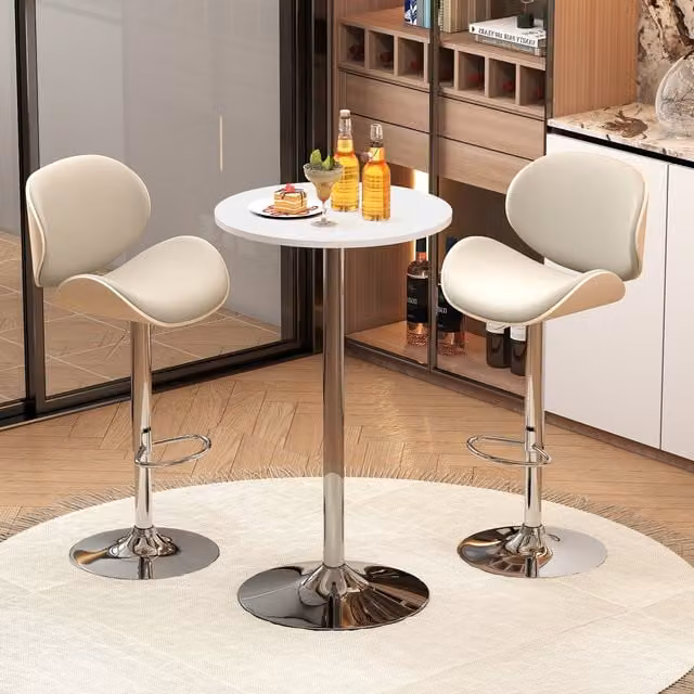 Costway Round Bar Height Pub Table in White