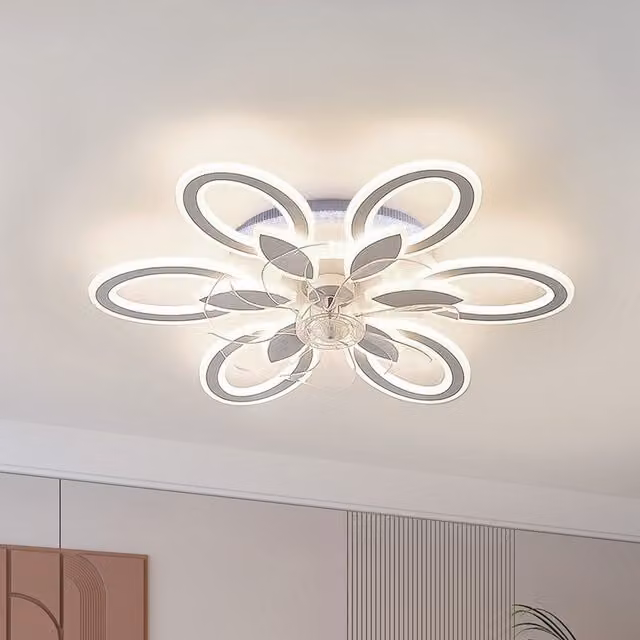 Livingandhome RGB Flower-Shaped LED Ceiling Fan Light with Remote Control and Timer in White and Transparent