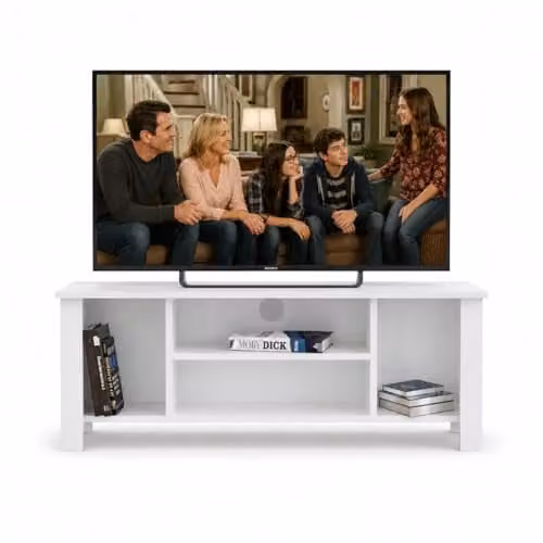 Bimossa Arsin White TV Stand Cabinet with Open Shelves, W: 114 cm, D: 30 cm, H: 45 cm – 1