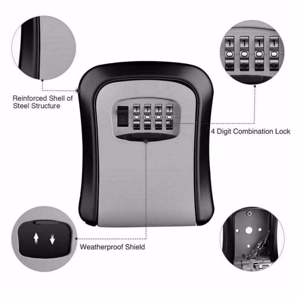 PAWNORA Silver 4 Digit Combination Key Safe Box, Wall Mounted Outdoor Security Code Lock – 3
