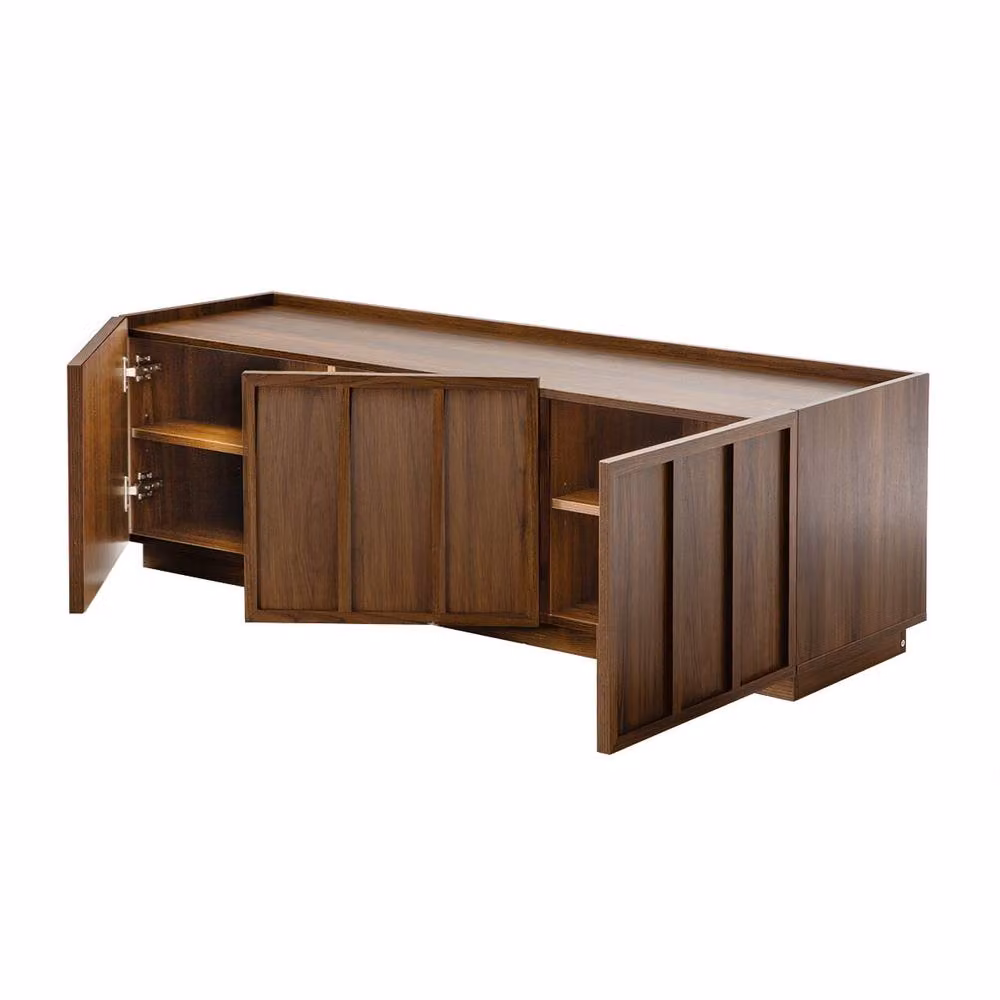 CALICOSY ABEL 3-Door TV Stand in Dark Brown Walnut Effect with Shelf, W: 140 cm, D: 40 cm, H: 45 cm – 2
