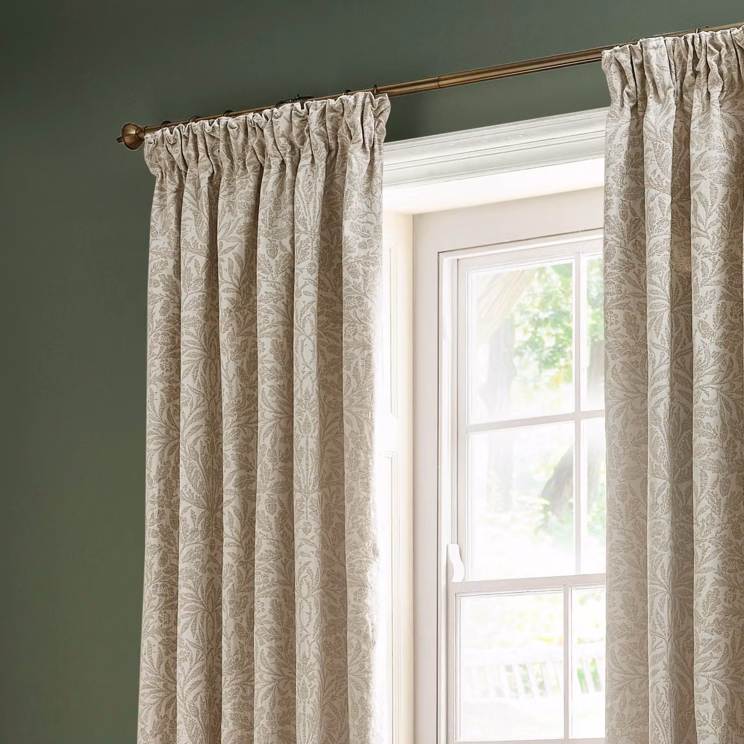 Morris & Co Acorn Tonal Matt Jacquard Pencil Pleat Curtains in Ivory, Width: 229 cm, Drop: 137 cm – 3