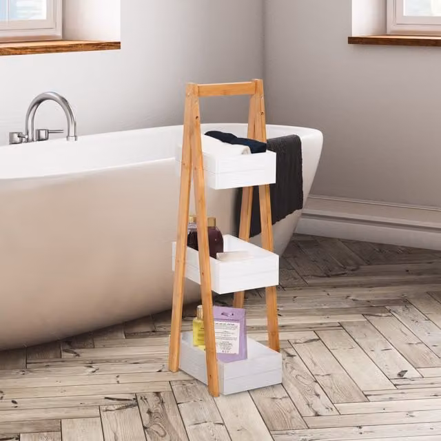 HOMCOM 3 Tier Freestanding Bathroom Shower Caddy Storage Rack in White