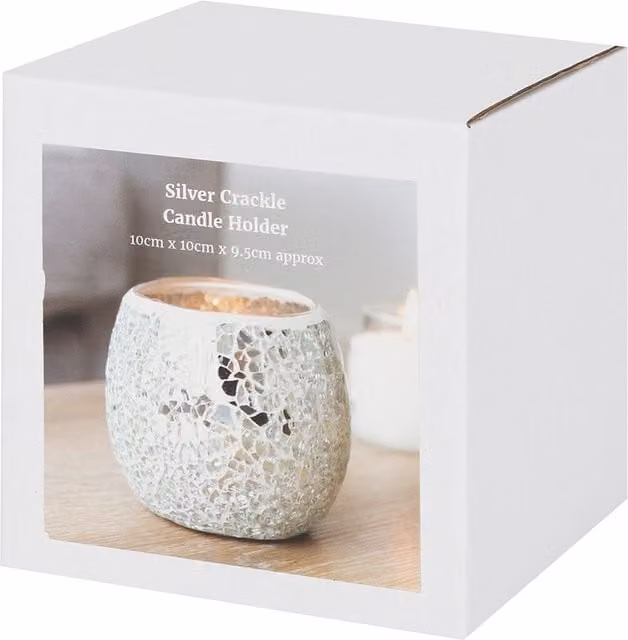 KDMK Silver Crackle Glass Tealight Candle Holder