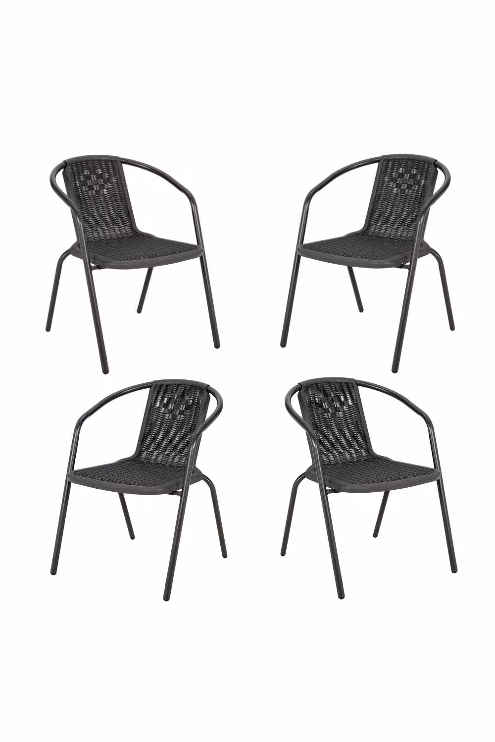 Garden Sanctuary Set of 4 Black PE Rattan Woven Stackable Garden Chairs with Armrests – 2