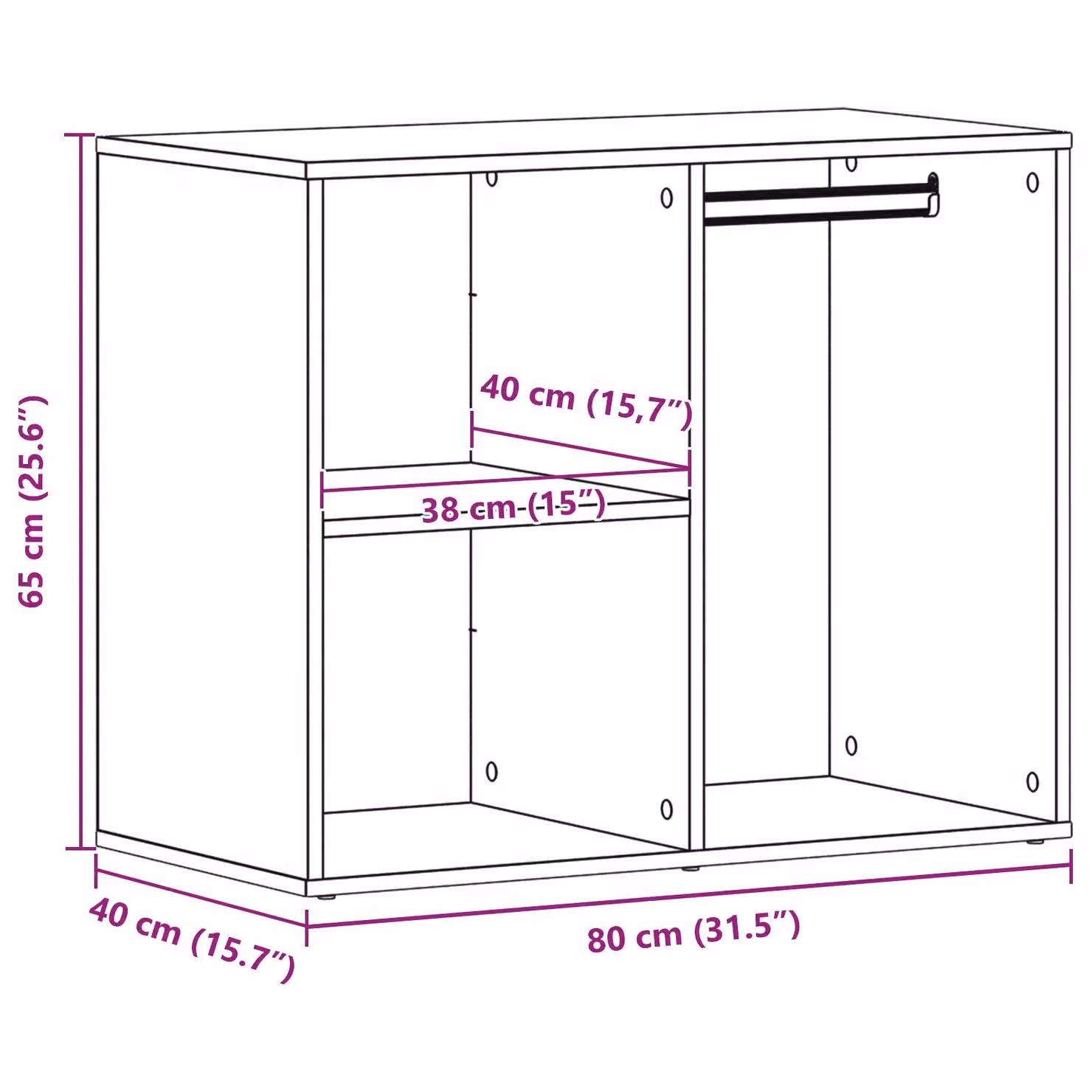 Berkfield Home Black Oak Cosmetic Cabinet, W/D/H: 80 x 40 x 65 cm – 5