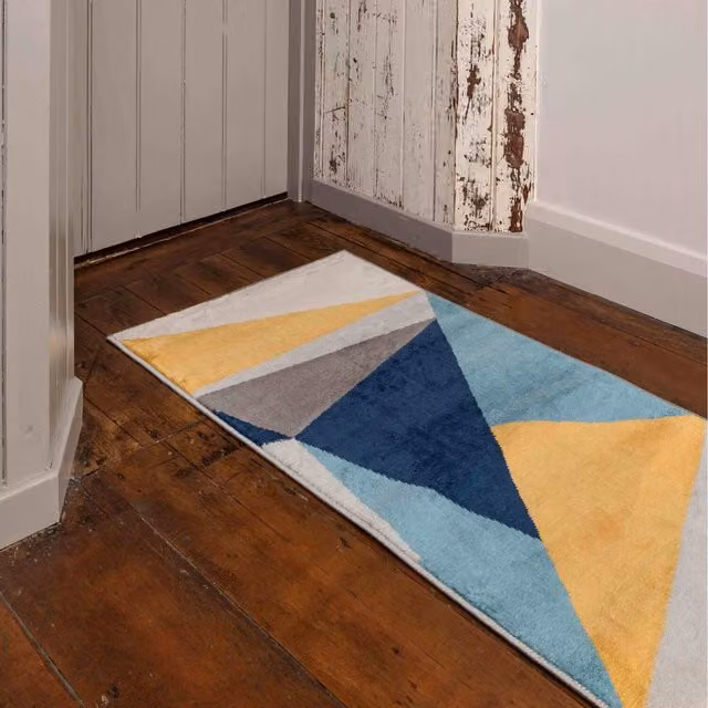The Rug House Blue Ochre Bold Geometric Modern Living Area Rug, Multicolour, W: 240 cm, D: 60 cm