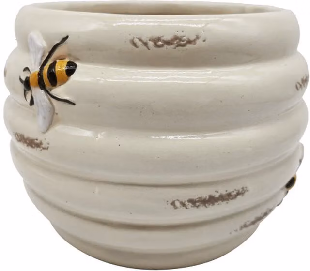Betley Butterfly Ceramic Honeybee Hanging Planter in Yellow and White, Diameter: 18 cm