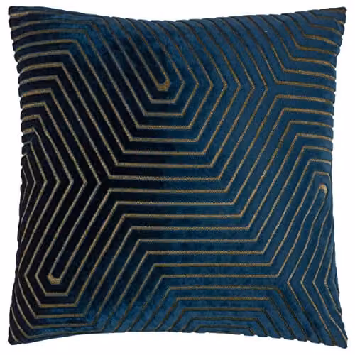 Paoletti Evoke Blue Velvet Square Cushion, W/D/H: 45 x 45 x 45 cm