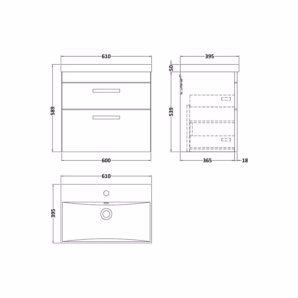 Balterley Millwich 2 Drawer Vanity Basin Unit in Anthracite Grey Woodgrain, Width: 60 cm – 2