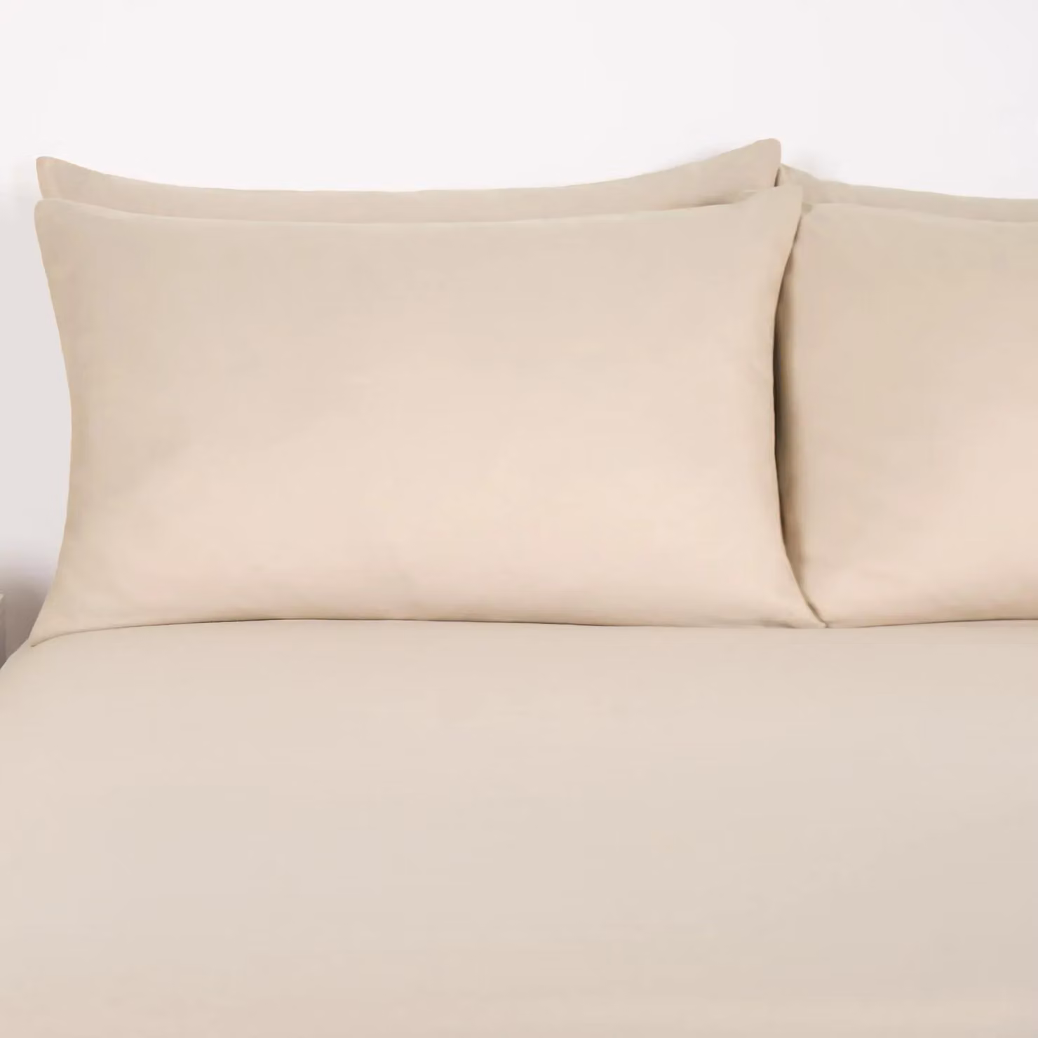 OHS Plain Dyed Microfibre Duvet Cover and Pillowcase Set in Beige, W/D/H: 200 x 200 cm – 2
