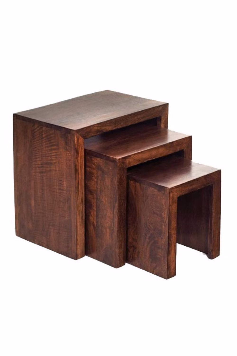 IH Design Southborough Nest of 3 Mango Wood Tables in Deep Walnut Brown – 2