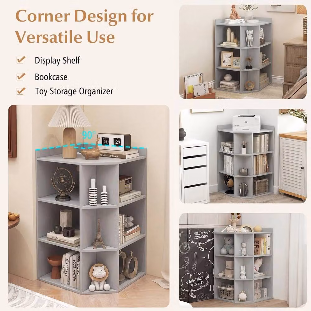 Kelvenix 3-Tier Freestanding Corner Cabinet in Matt Grey – 3