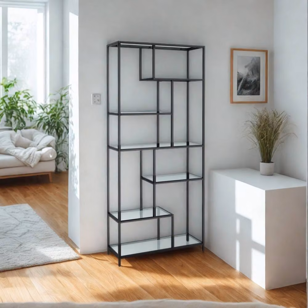 Pirlo Plush 6 Tier Tempered Glass and Metal Shelving Unit in Black, W/D/H: 30 x 30 x 180 cm – 4