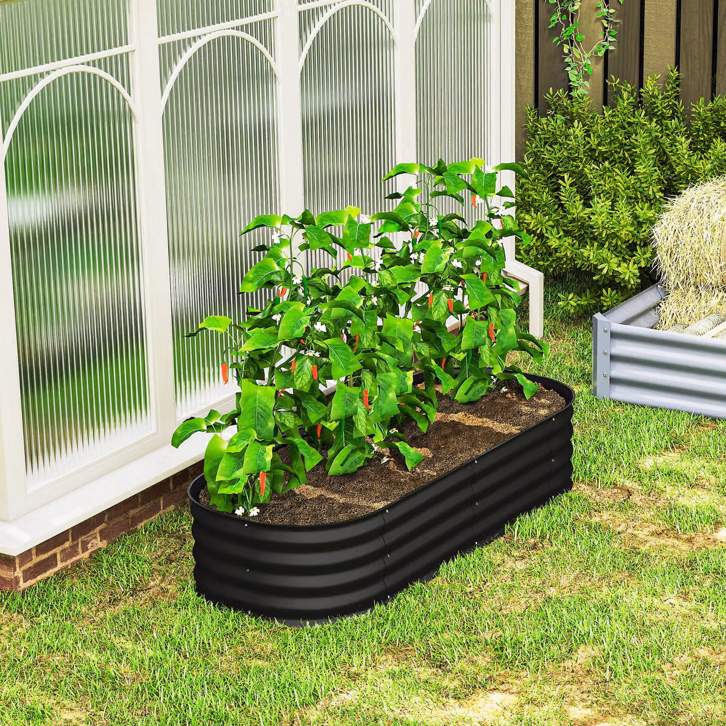 Outsunny Galvanised Steel Raised Garden Bed with Safety Edging, Black, W: 62 cm, D: 62 cm, H: 30 cm – 7