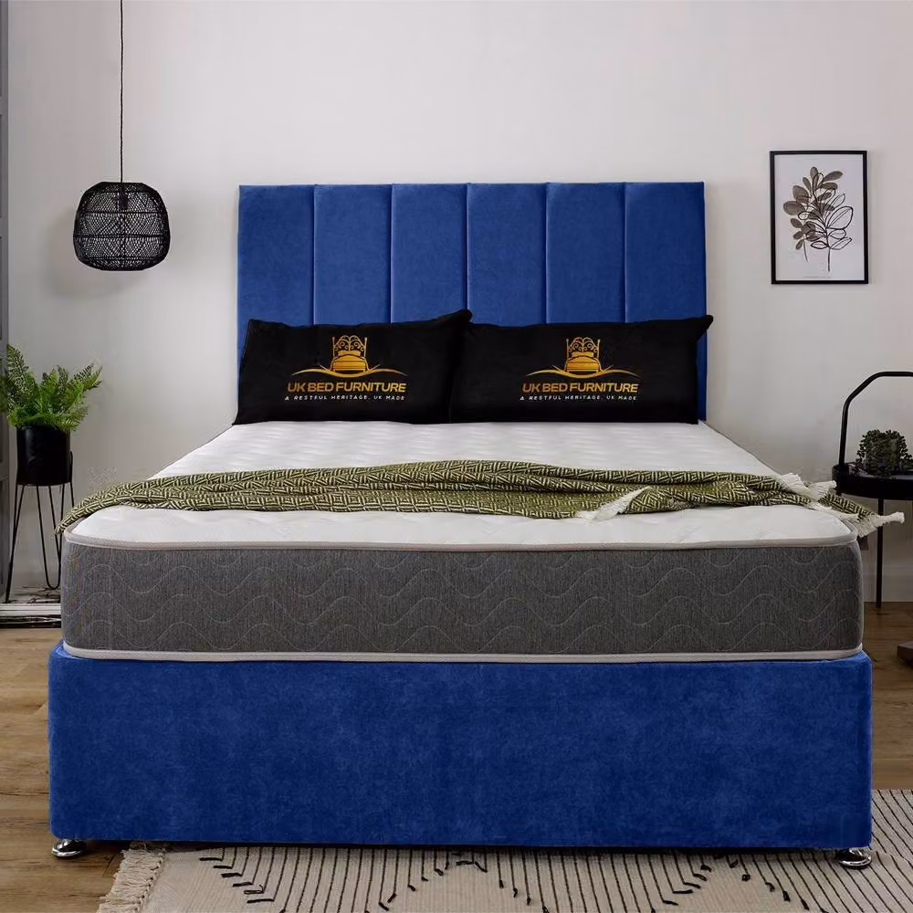 UK Bed Furniture Savannah Blue Velvet Upholstered Small Double Divan Bed with 2 Drawers and 26 Inch Headboard, W/D/H: 120 x 200 cm – 2