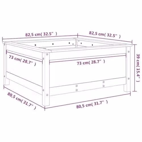 vidaXL Rustic Garden Planter in Honey Brown, Solid Pine Wood, W/D/H: 82.5 x 82.5 x 39 cm – 3