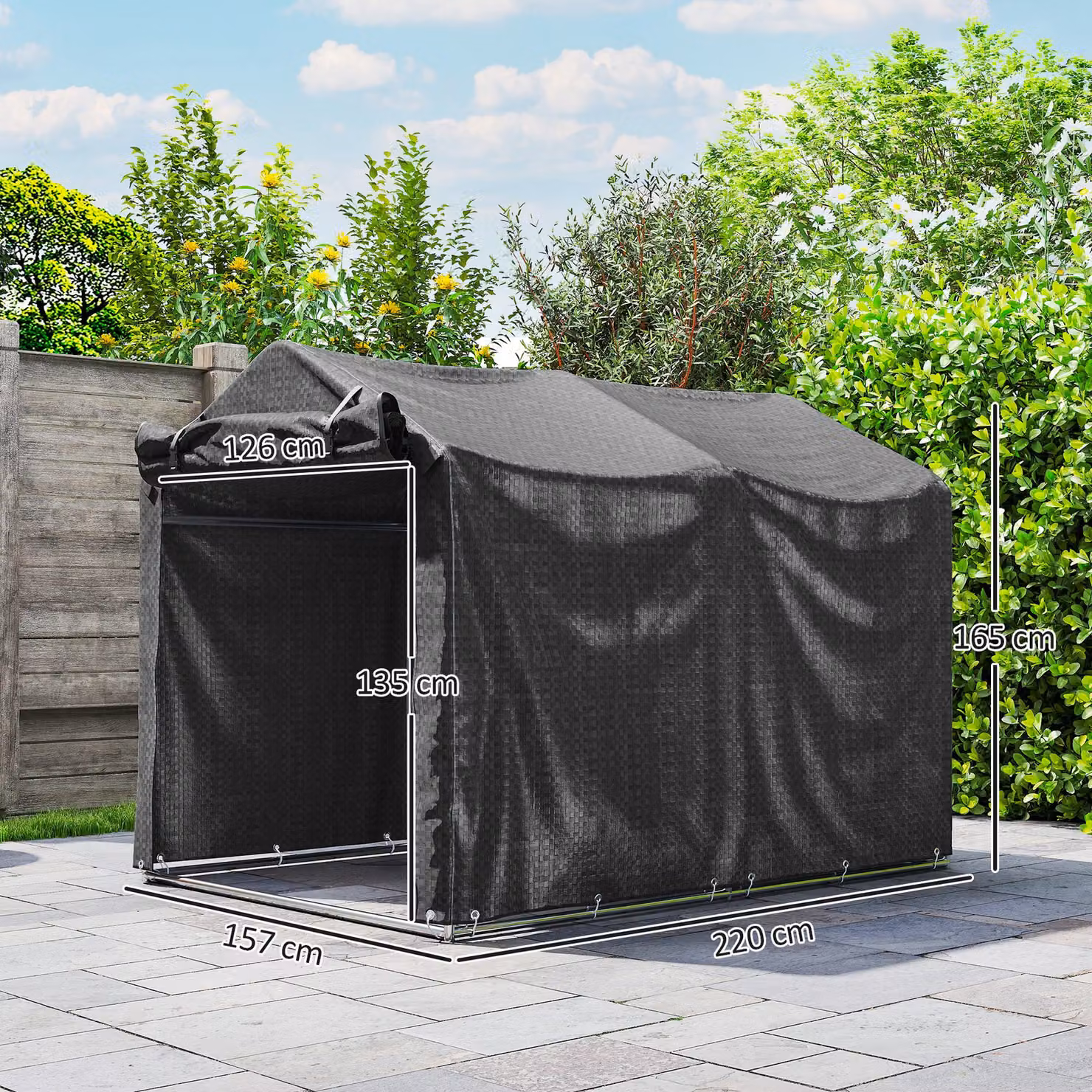 Outsunny Waterproof Anti-UV Bike Tent with Storage and Roll-up Zipper Door, Black, W: 2.2 m, D: 1.6 m – 3