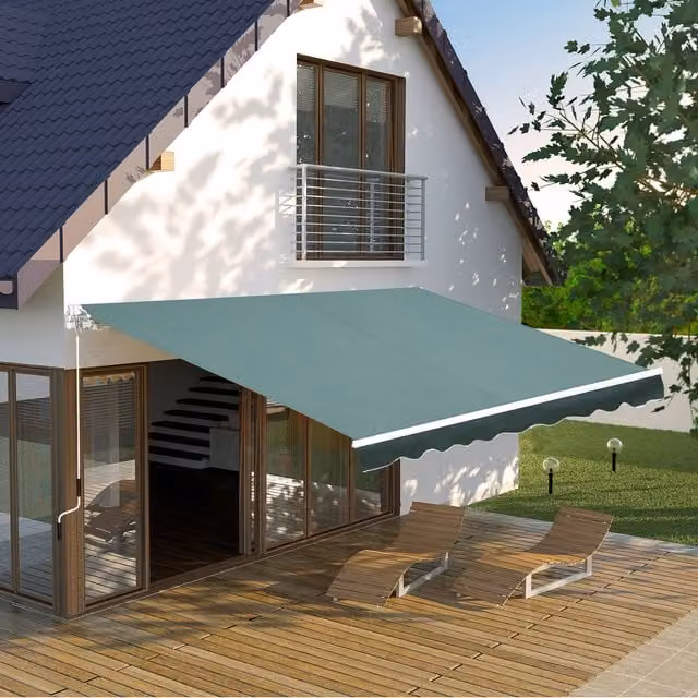 Outsunny Green Manual Garden Awning Canopy with Folding Arms, W: 250 cm, D: 200 cm