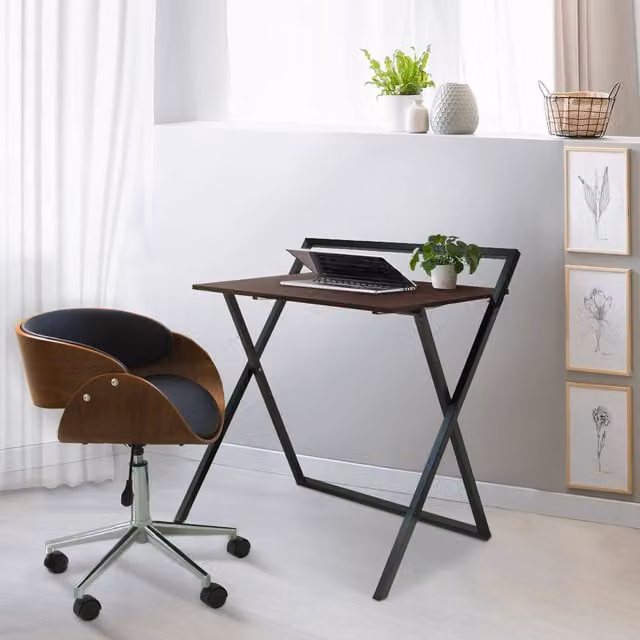 Teamson Home Modern Wooden Folding Writing Desk in Brown and Black