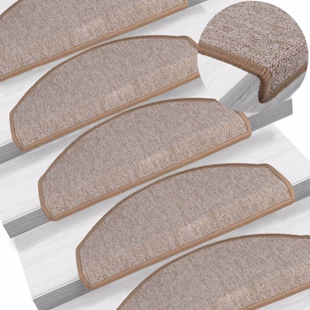 Berkfield Home Self-Adhesive Carpet Stair Treads, 15 Pieces, Light Brown, W: 65 cm, D: 24 cm, H: 4 cm – 2