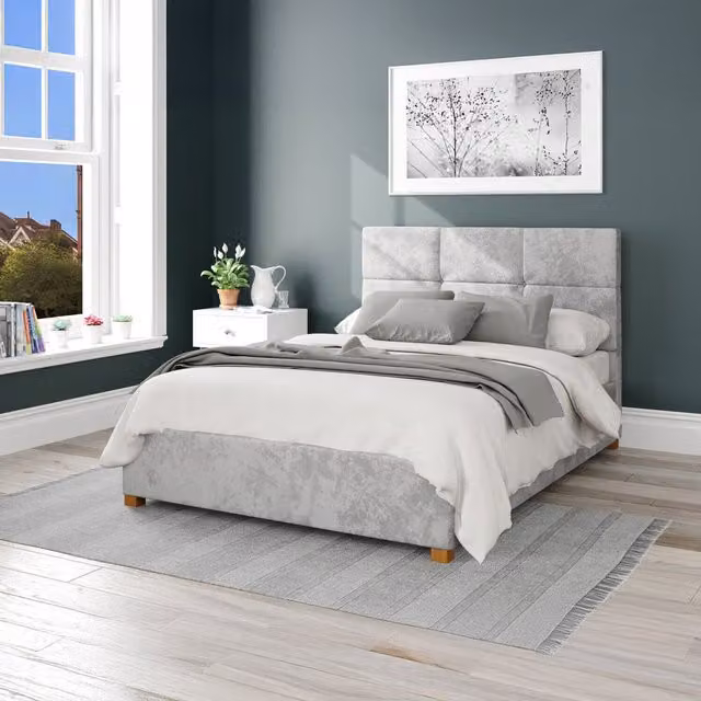 Aspire Mirazzi Velvet Upholstered Ottoman Storage Bed in Silver/Grey, W/D/H: 180 x 200 cm