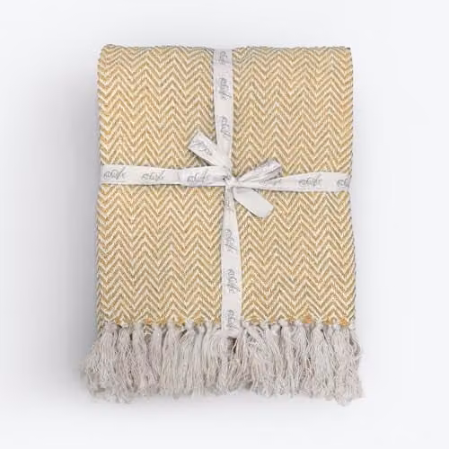 Allure Bath Fashions Chevron Herringbone Cotton Throw Blanket, Yellow, W/D/H: 125 x 150 cm