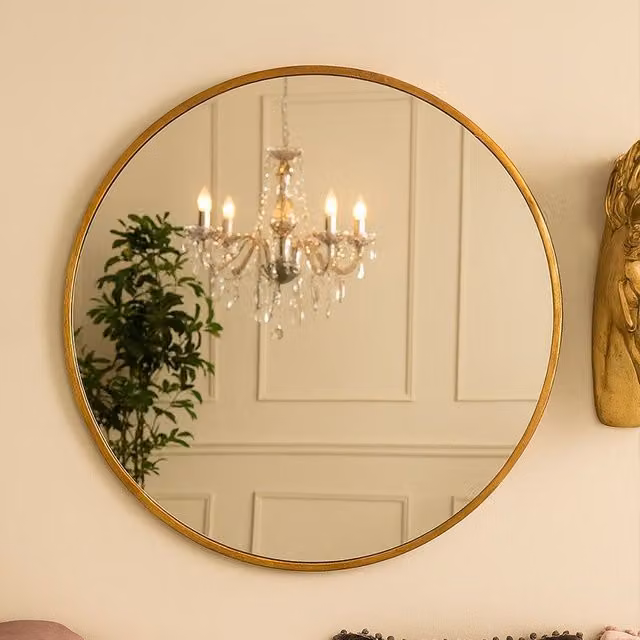 Melody Maison Modern Round Gold Framed Wall Mirror, W/D/H: 80 x 80 x 80 cm – 1