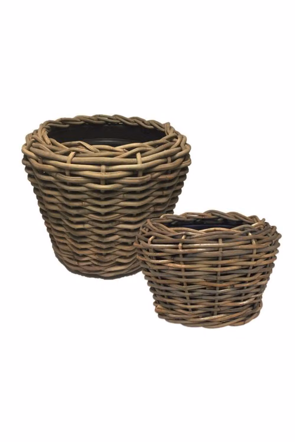 KDMD Set of 2 Grey and Brown Open Weave Rattan Drypot Baskets – 2