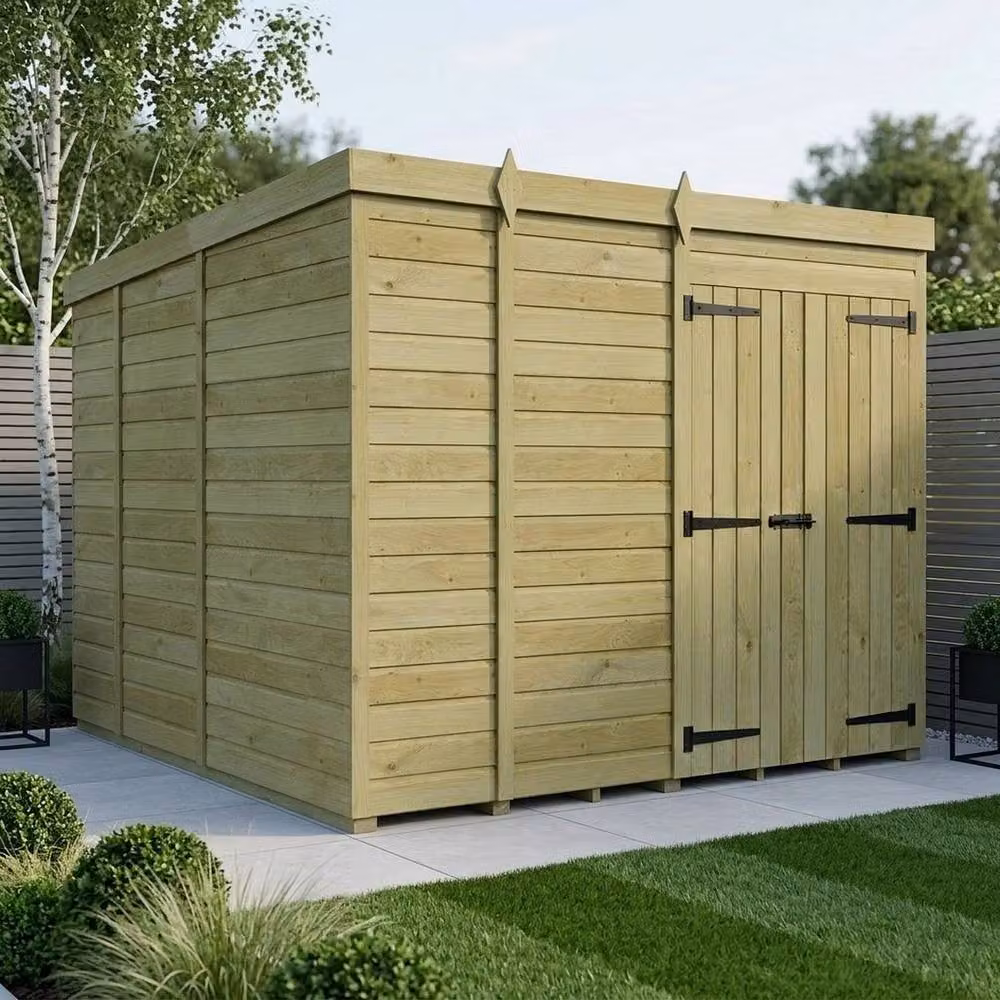 Buttercup Farm Brown Timber Pent Garden Shed with Double Doors and No Windows, W/D/H: 274 x 274 x 210 cm – 2