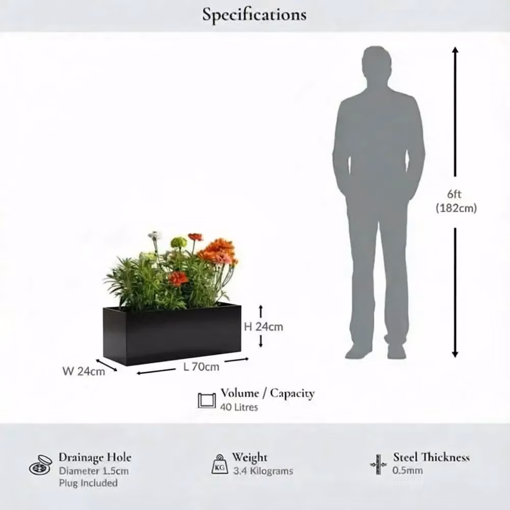 Access Garden Products Black Galvanised Steel Window Box Planter – 4