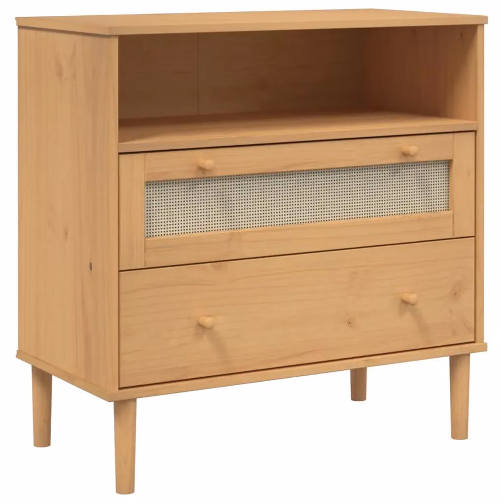 Berkfield Home Senja Sideboard in Brown Rattan Look Solid Wood Pine, W/D/H: 80 x 40 x 80 cm – 2