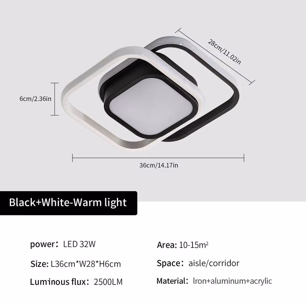 Pheashine Modern Square LED Ceiling Light, 32W, 2500lm, White – 3