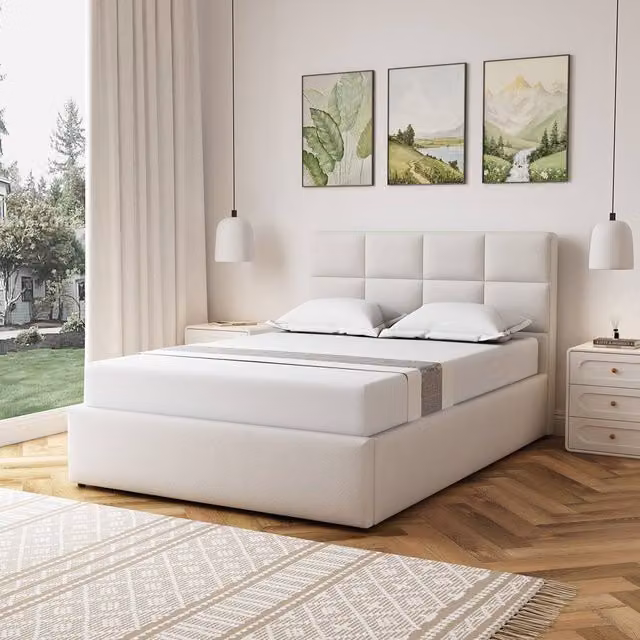 Artemis Home Richwood Upholstered Double Ottoman Bed Frame with Storage in Beige