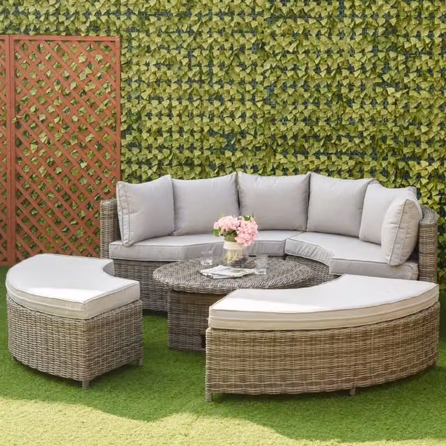 Outsunny 5 Piece Modern Grey Rattan and Metal Outdoor Lounge Conversation Set