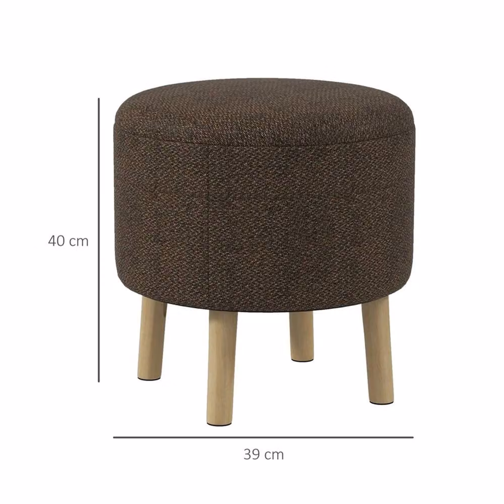EONLION Round Fabric Storage Ottoman Stool in Brown, Diameter: 100 cm – 1