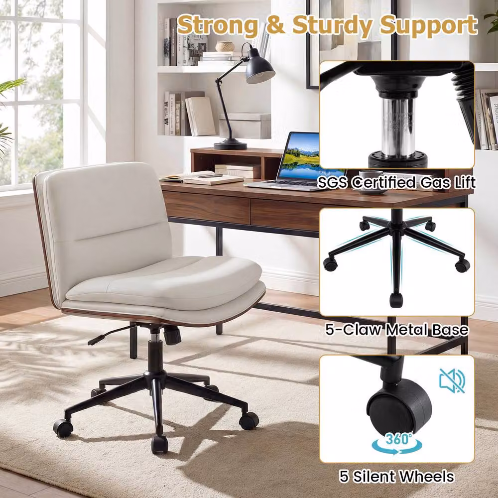 Costway Armless Swivel Office Chair in White with Height Adjustment and Castors – 6