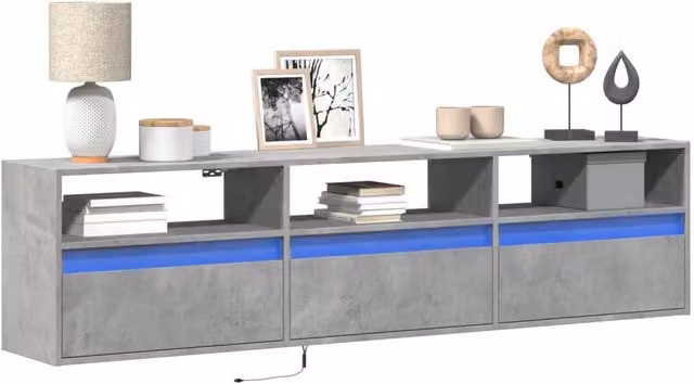 Berkfield Home TV Wall Cabinet with LED in Concrete Grey, W: 180 cm, D: 45 cm, H: 31 cm – 1