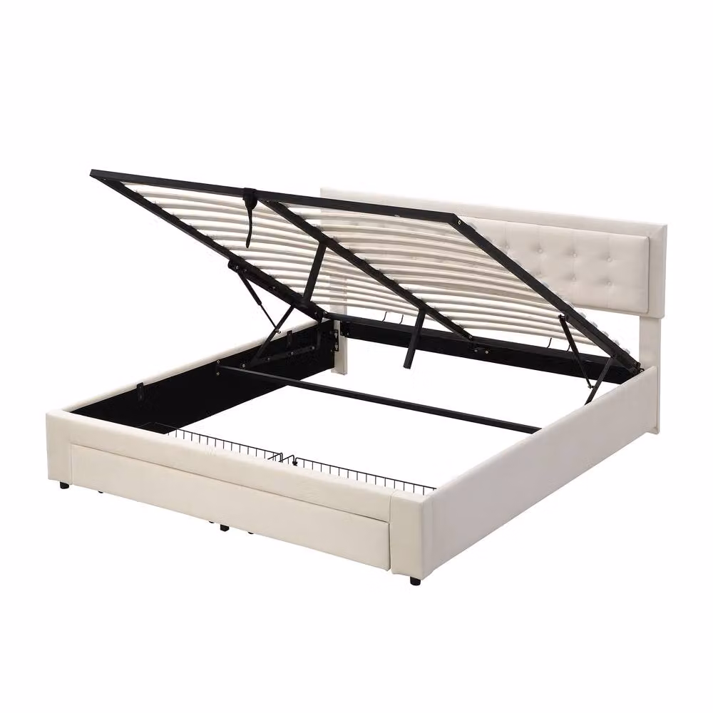 Merax Super King Velvet Upholstered Ottoman Bed with Lift Storage, Beige, W/D/H: 180 x 200 cm – 4