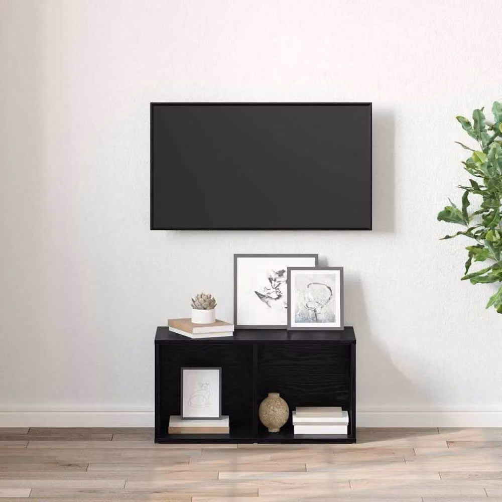 Berkfield Home TV Cabinet with Storage in Black Oak Engineered Wood – 3
