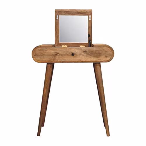 Artisan Furniture Mango Wood Round Dressing Table with Tri-Fold Mirror in Brown – 2