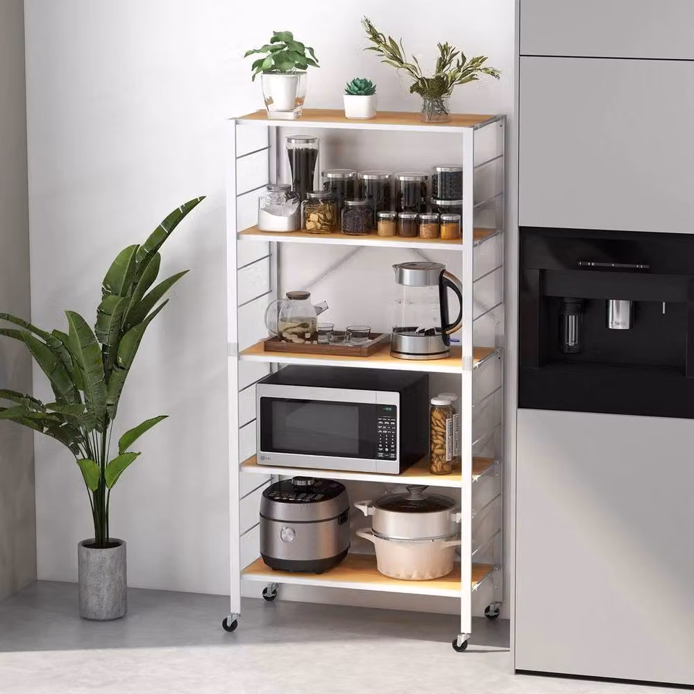 Kelvenix 5-Tier Foldable Metal Storage Rack with Adjustable Shelves in White – 3